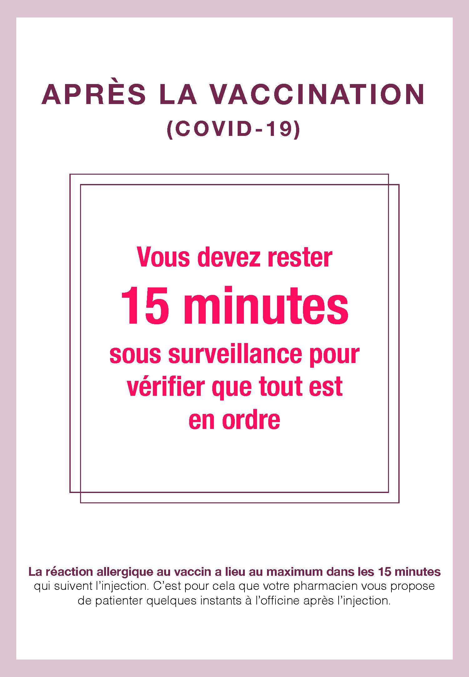 Affiche Info Vaccination COVID 19 surveillance 15min