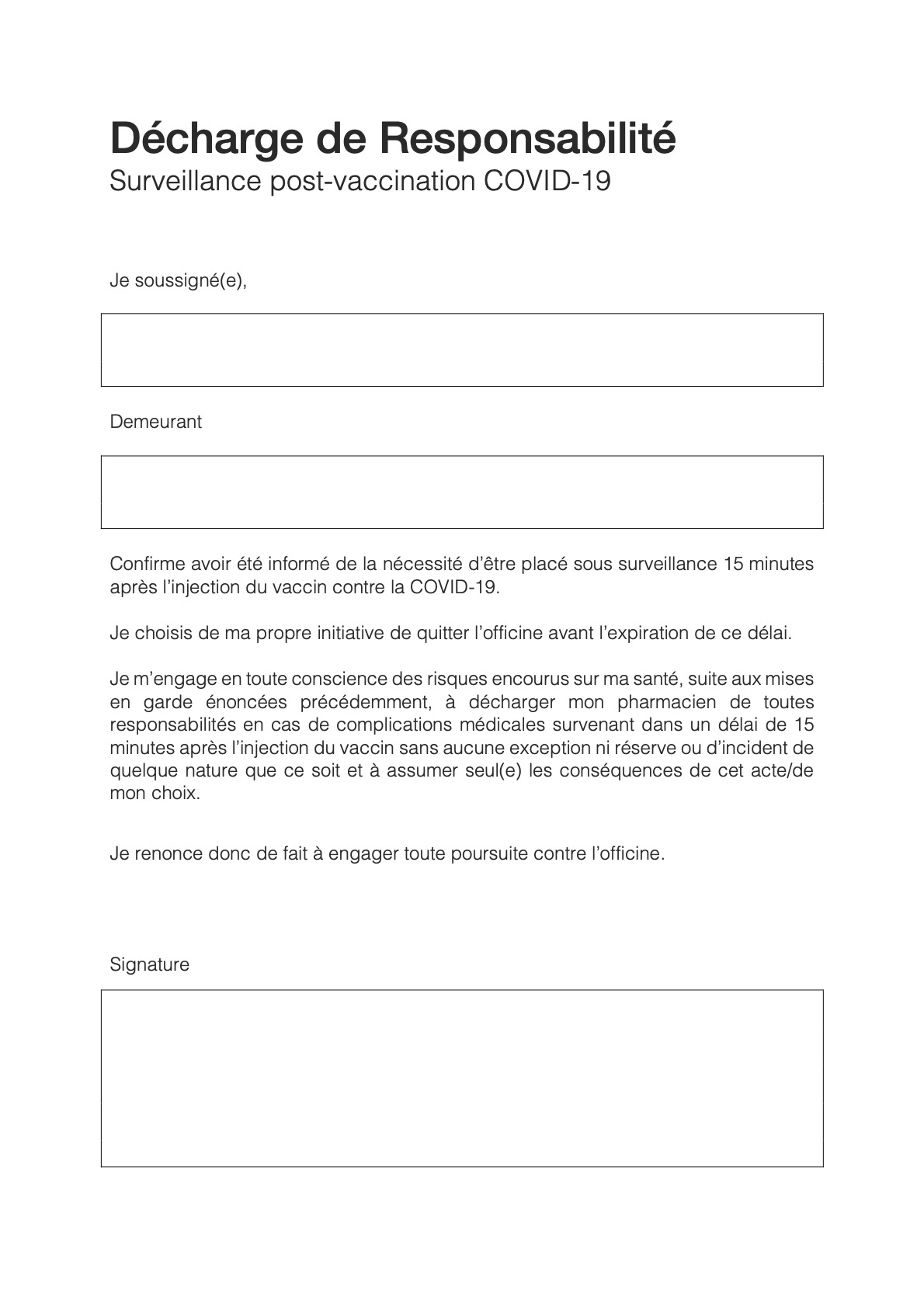 Decharge de Responsabilite modele